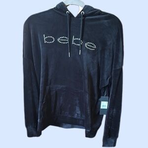 Bebe Black Velvet Hoodie Sweatshirt with Pullover Style